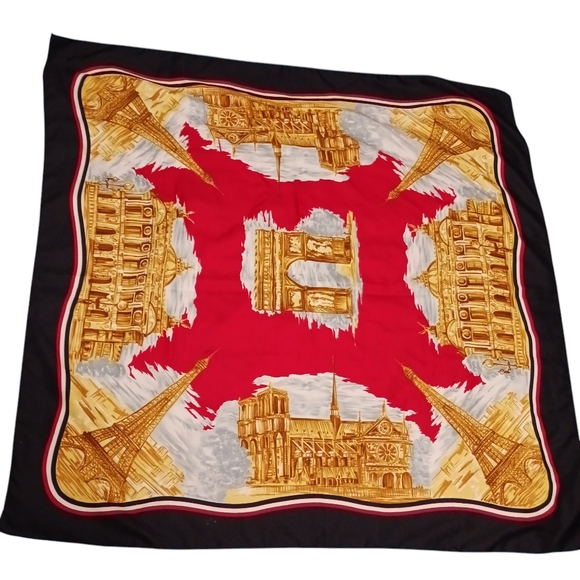 Emmanuel A Silk Scarf Paris Tower Arc de Triomphe Womens Signed Accessories - Picture 1 of 8